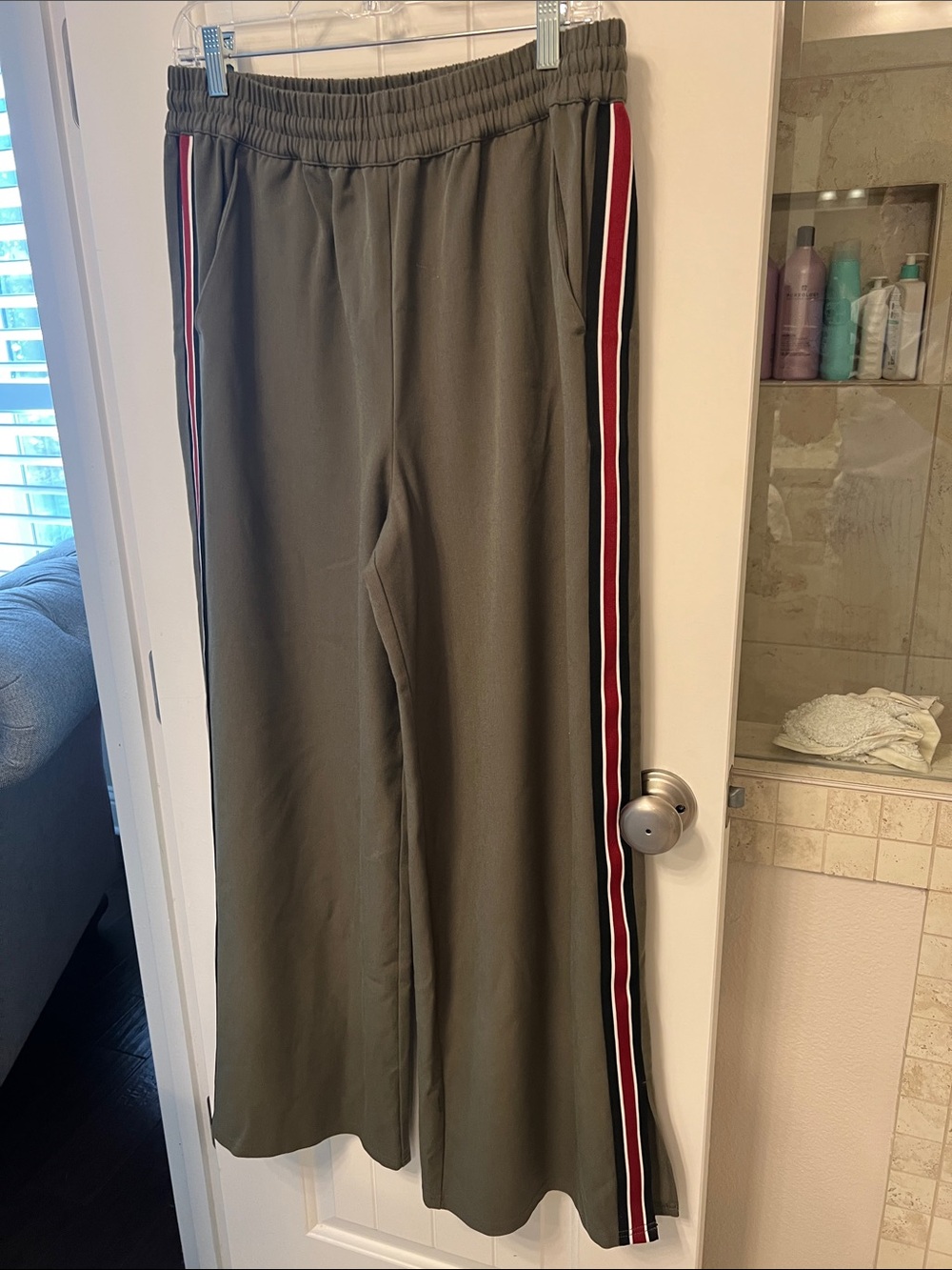 Olive Green Women’sTrack Pants with Side Stripe